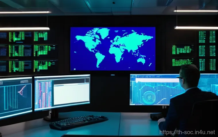 보안관제센터 일상업무 사례 - **Prompt:** A diverse team of cybersecurity analysts, dressed in smart casual attire, intensely focu...