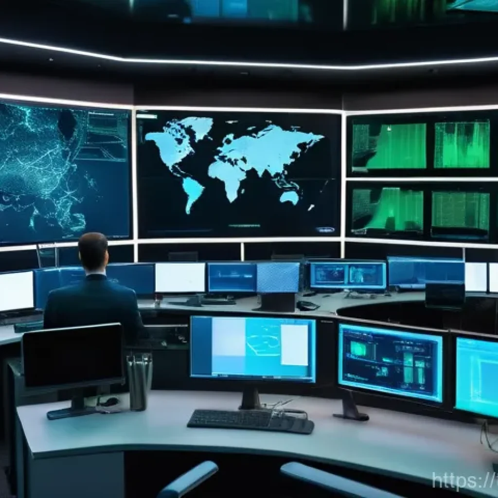 보안관제센터 초보자 가이드 - **Prompt:** A dynamic, wide-angle shot of a cutting-edge Security Operations Center (SOC) during a c...