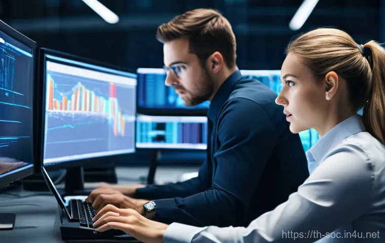 보안관제센터 초보자 가이드 - **Prompt:** A dynamic, wide-angle shot of a cutting-edge Security Operations Center (SOC) during a c...