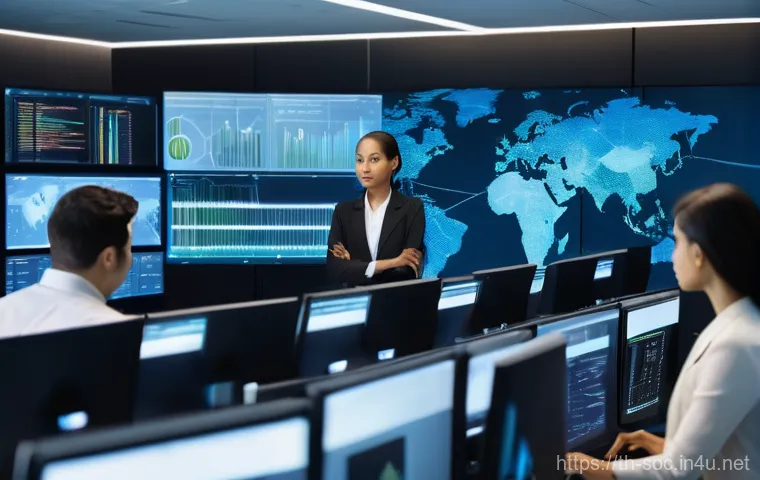 보안관제센터 해외 취업 준비 팁 - Prompt 1: Collaborative Cybersecurity Team in a Modern SOC**