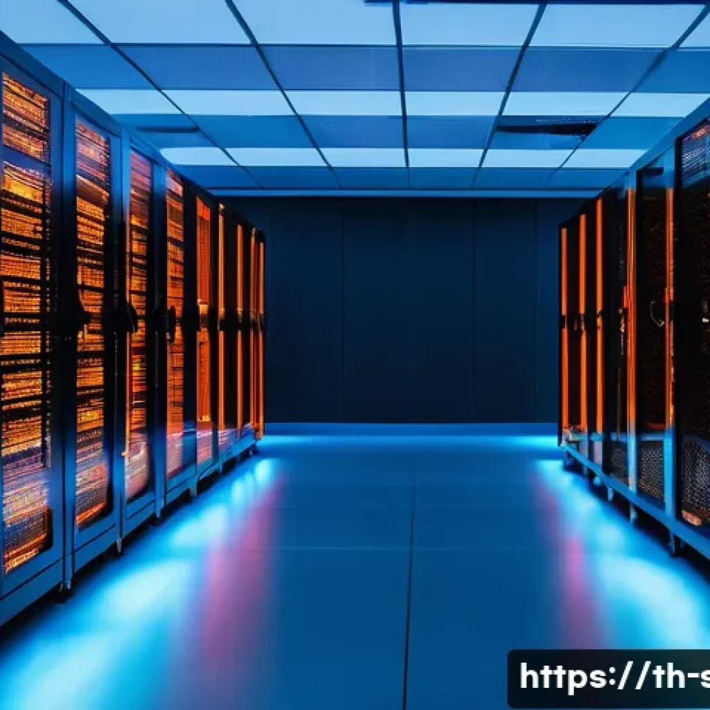 보안관제센터의 최신 위협 트렌드 - **Prompt:** A high-tech corporate data center, bathed in cool blue and white light, representing a s...