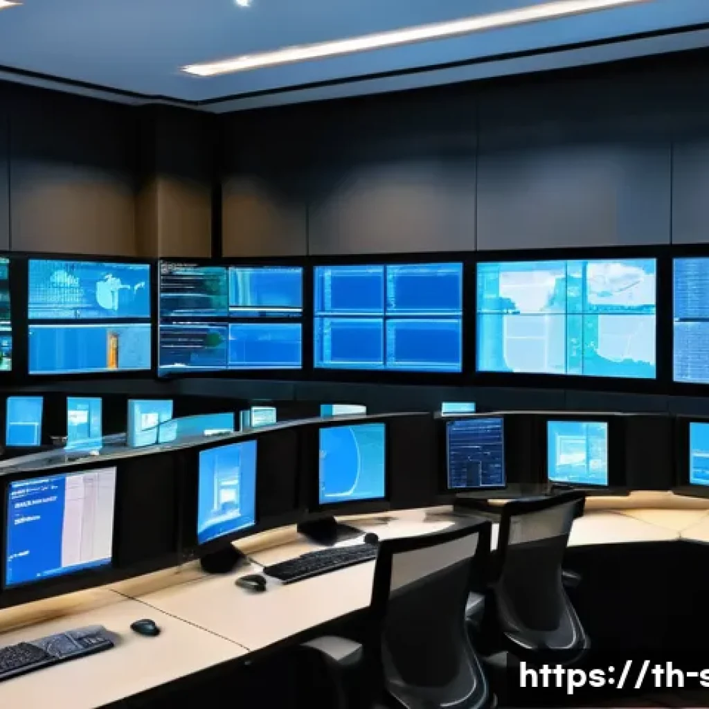 보안관제센터 시스템 설정 체크리스트 - A modern Security Operations Center (SOC) room in Thailand, featuring high-performance servers and a...