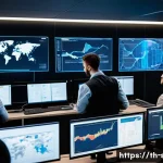 보안관제센터 침해사고 사례 분석 - A modern cybersecurity operations center (SOC) room filled with diverse professionals actively monit...