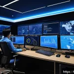 보안관제센터 실무 지식 정리 - A high-tech Security Operations Center (SOC) team actively monitoring cyber threats in a modern offi...