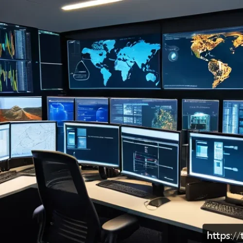 Home 29 보안관제센터와 DevSecOps 협업 사례 - A modern cybersecurity operations center (SOC) room with diverse professionals collaborating intense...