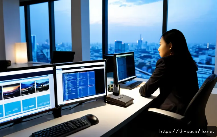 보안관제센터 직무와 법률적 이해 - Photorealistic security operations center in Bangkok, Thailand, with a focused Thai cybersecurity an...