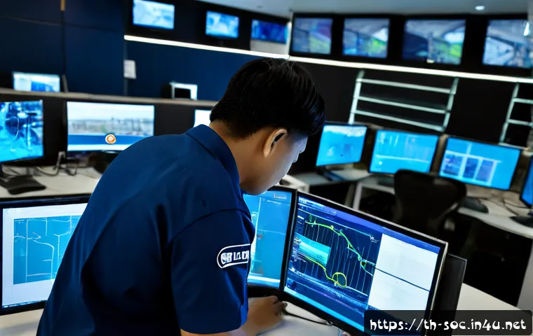 Home 29 보안관제센터 주요 중점 과목 - Photorealistic cybersecurity operations center training in Thailand, a focused Thai security analyst...